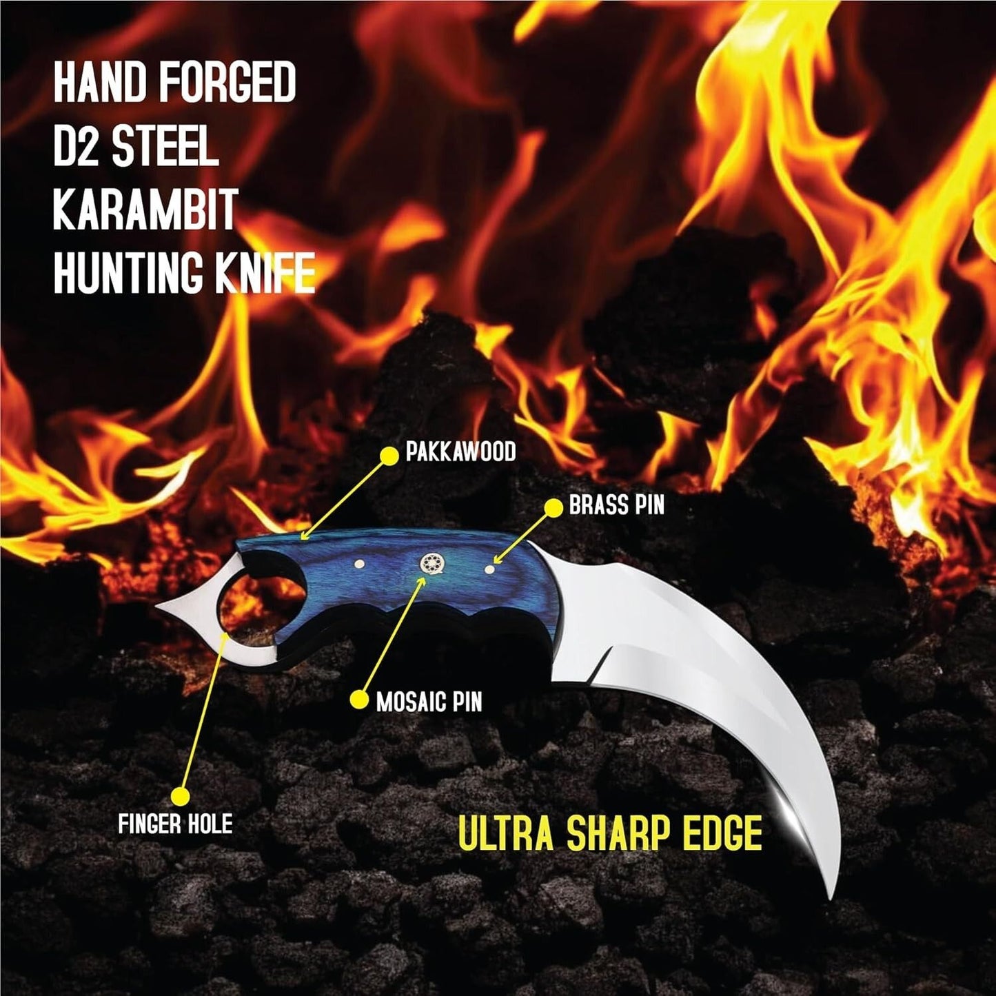 Handmade D2 Steel Karambit Knife 9" Full Tang Fixed Blade Karambit with Pakkawood Handle