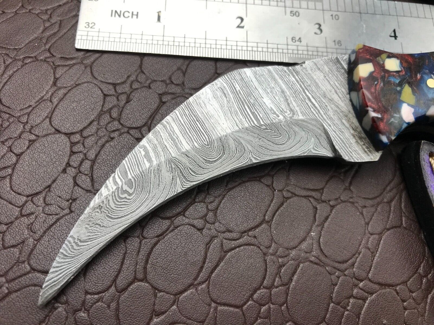 8" Handmade Damascus Karambit Full Tang Damascus Steel Karambit Knife with Resin Handle