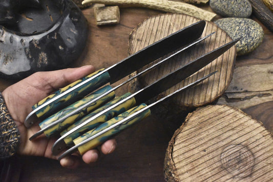 Hand Crafted Chef Knife Set Twist Damascus Steel with Micarta Handles – Lot of 4 Fishing Knives