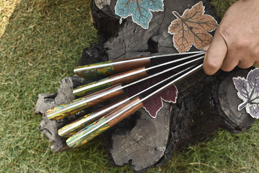 Custom Chef Knife Set Twist Damascus Steel with Mixed Material Handles – Lot of 5 Camping Knives