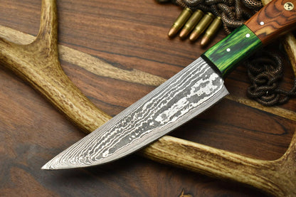 Hand Forged Damascus Steel Chef Knife – Full Tang Kitchen Knife with Hard Wood Handle