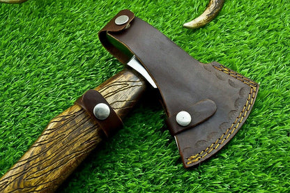 Hand Forged Viking Bearded Hatchet Axe with Carbon Steel Blade and Wooden Handle 19 Inch