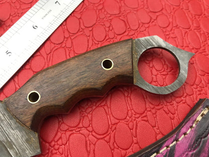 8" Handmade Damascus Karambit Damascus Steel Hunting Knife With Wood Handle