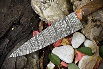 13" Handmade Twist Pattern Damascus Steel Chef Knife – Walnut Wood Handle & Micarta Bolster