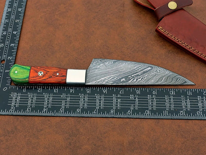 Premium Handmade Damascus Steel Chef Knife – 11.5" BBQ & Butcher Knife with Natural Wood Handle and Leather Sheath