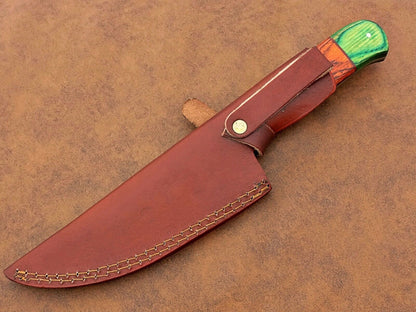 Premium Handmade Damascus Steel Chef Knife – 11.5" BBQ & Butcher Knife with Natural Wood Handle and Leather Sheath
