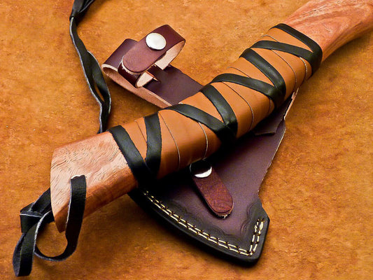 Custom Hand Forged Viking Bearded Steel Camping Hatchet Tomahawk Axe 15 Inch Natural Wood Handle