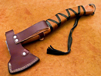 Custom Hand Forged Viking Bearded Steel Camping Hatchet Tomahawk Axe 15 Inch Natural Wood Handle