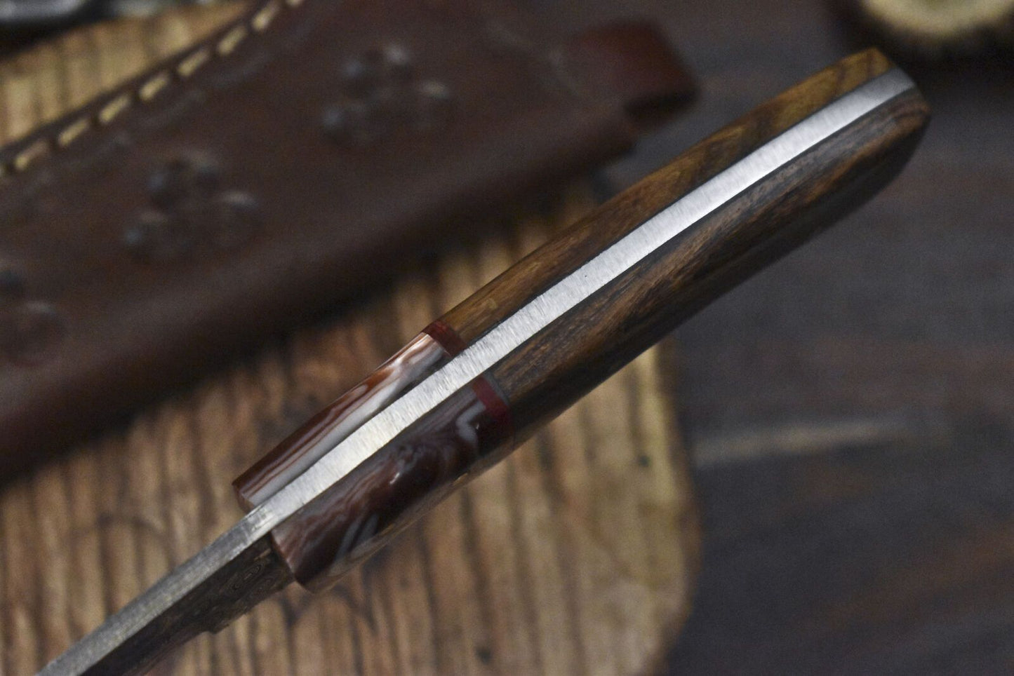 Handmade Rain Drop Damascus Skinner Knife 8" Walnut Wood Camping Hunting Blade