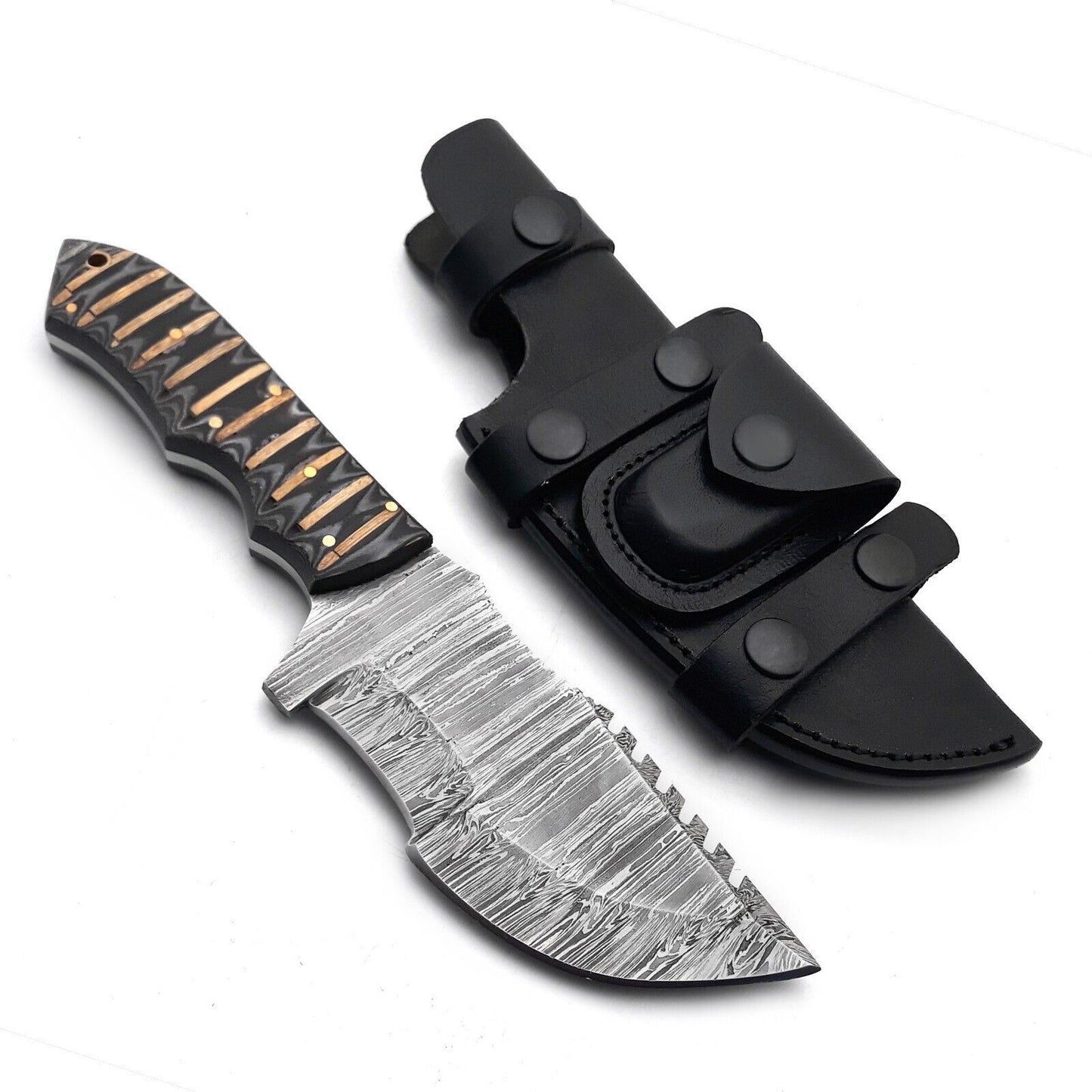 Damascus Tracker Knife with Sheath – Handmade Full Tang Fixed Blade Hunting Knife with G10 Handle