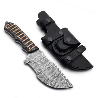 Damascus Tracker Knife with Sheath – Handmade Full Tang Fixed Blade Hunting Knife with G10 Handle