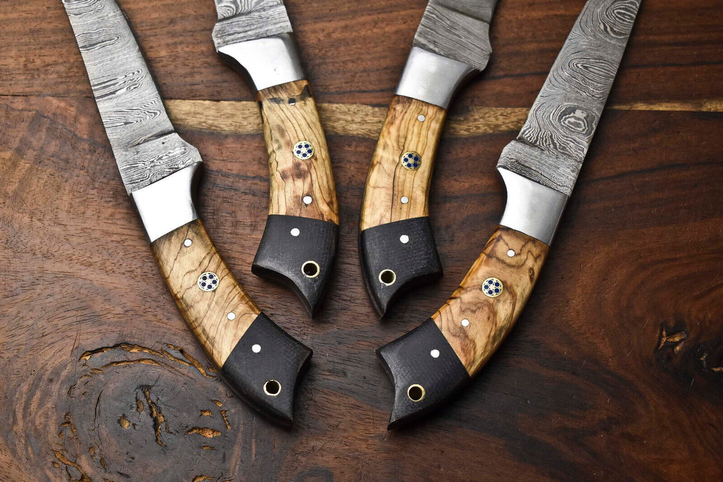 Lot of 4 PCS Custom Handmade Damascus Steel Blade Full Tang Chef Knife Set – Premium Kitchen Knives for Professional and Home Use