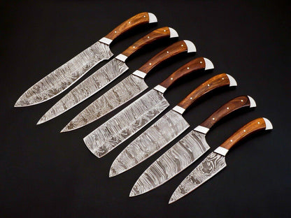 Custom Hand Forged Damascus Steel Full Tang Chef Knife Set