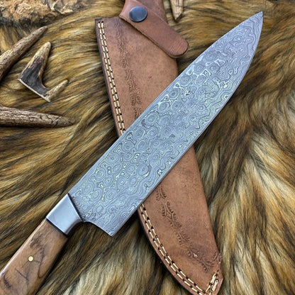 Handmade Damascus Steel Chef Knife with Olive Wood Handle – 12" Professional Kitchen Knife