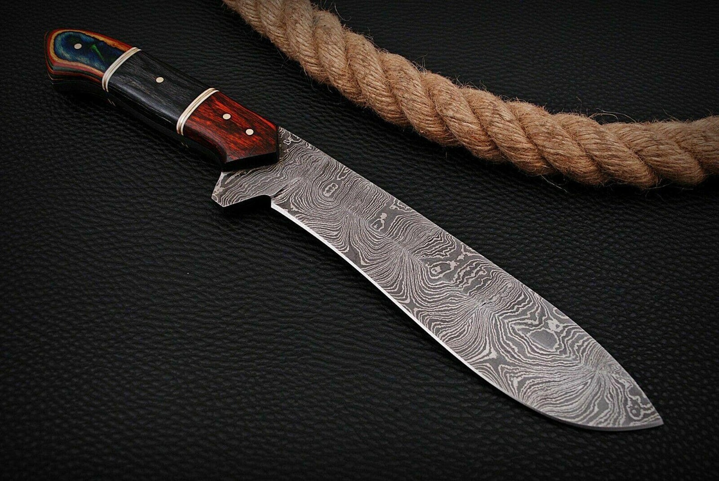 Heritage Forge 13 Inch Handmade Damascus Steel Hunting Bowie Knife with Hardwood Handle and Sheath