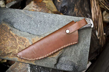 Twist Damascus Skinner Knife with Hardwood Handle – Custom Hand Forged Hunting Knife