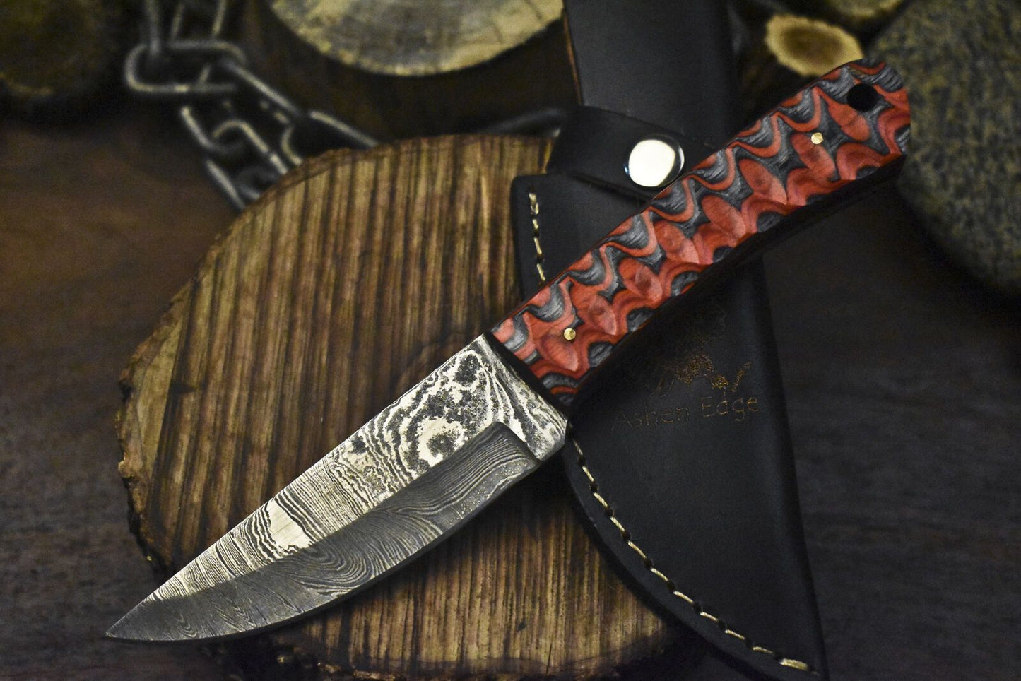 Twist Damascus Skinner Knife with Hardwood Handle Tactical Handmade Razor Sharp Blade