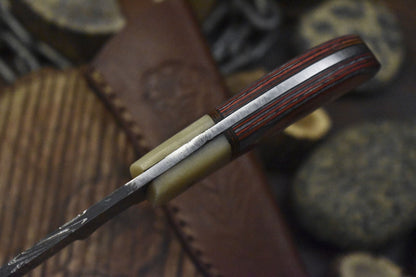 Custom Twist Damascus Skinner Knife with Hardwood Handle – Hunting Blade Closeout