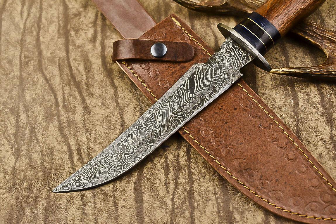 13.5" Damascus Trailing Bowie Knife – Walnut Wood Handle