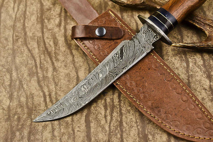 13.5" Damascus Trailing Bowie Knife – Walnut Wood Handle
