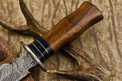 13.5" Damascus Trailing Bowie Knife – Walnut Wood Handle