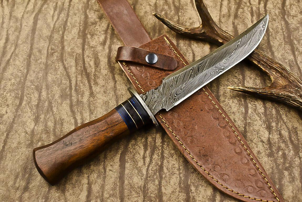 13.5" Damascus Trailing Bowie Knife – Walnut Wood Handle