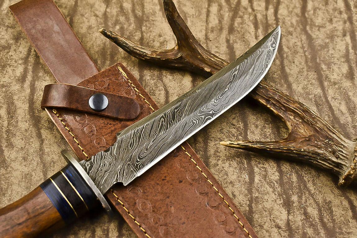 13.5" Damascus Trailing Bowie Knife – Walnut Wood Handle
