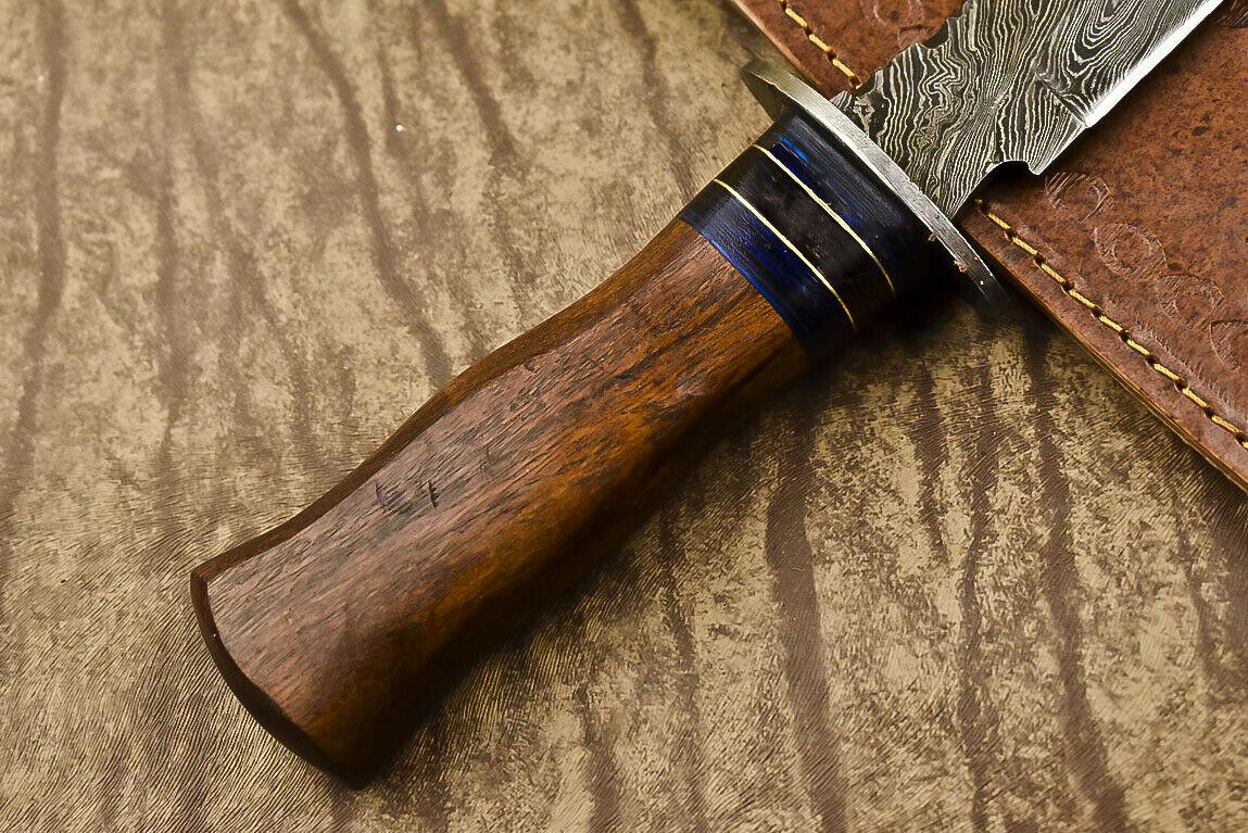 13.5" Damascus Trailing Bowie Knife – Walnut Wood Handle