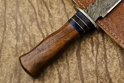 13.5" Damascus Trailing Bowie Knife – Walnut Wood Handle