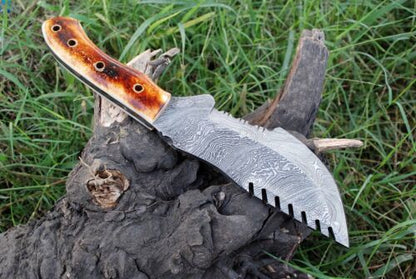 Custom Handmade Forged Damascus Steel Hunting Tracker Knife | Fixed Blade with Sheath