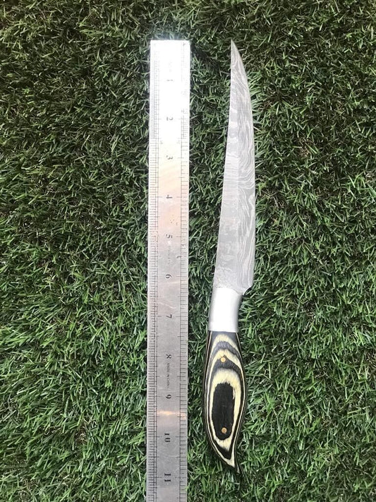 11" CUSTOM DAMASCUS STEEL FILLET KNIFE Damascus Fillet Knife With Leather Sheath