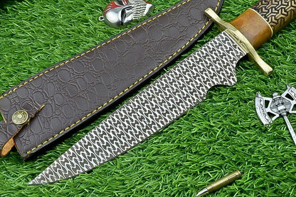 15" Handcrafted J2 Steel Bowie Knife | Hardwood Handle with Brass Bolster