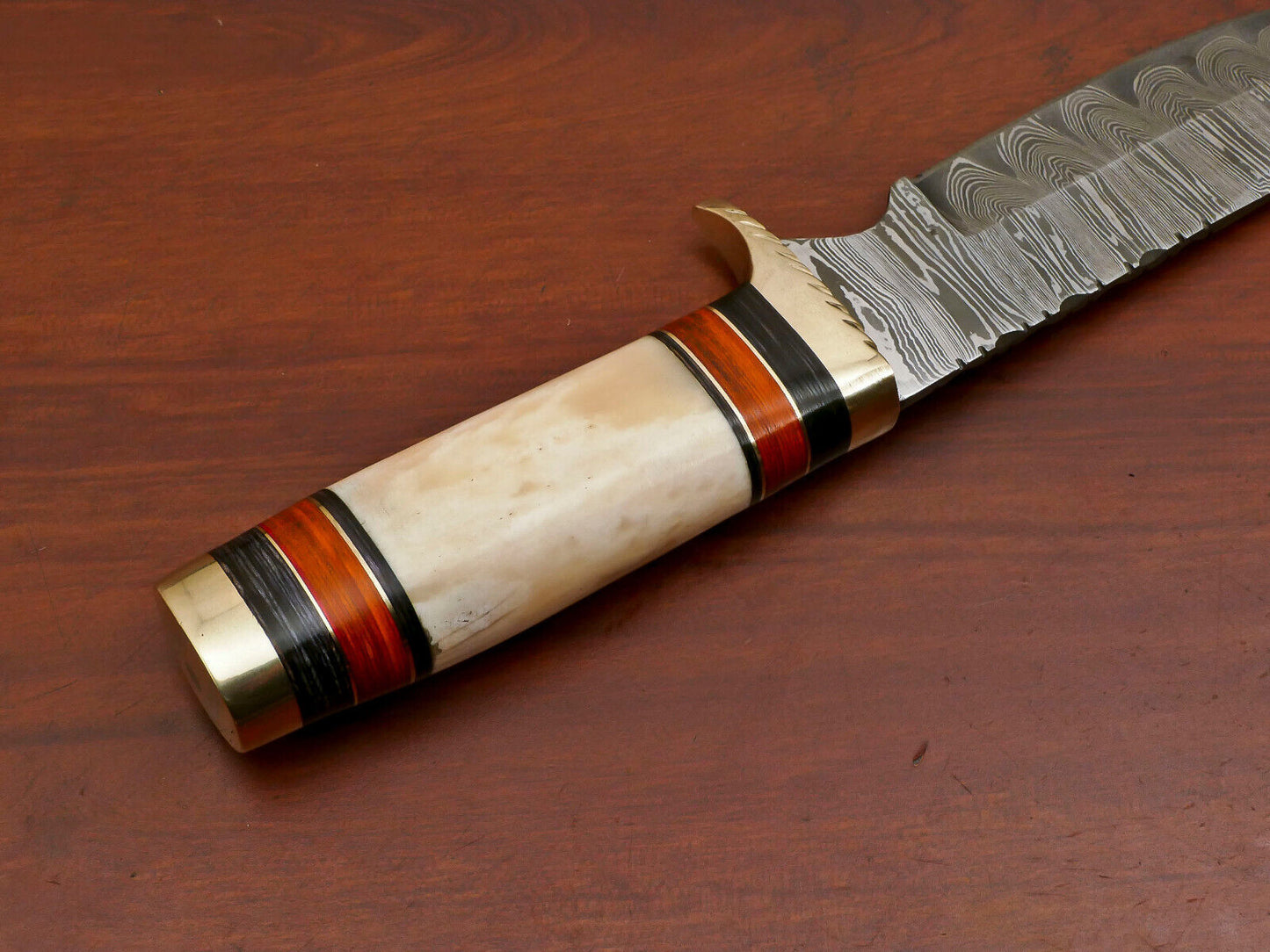11.5 Inch Damascus Steel Hunting Knife with Camel Bone and Pakka Wood Handle