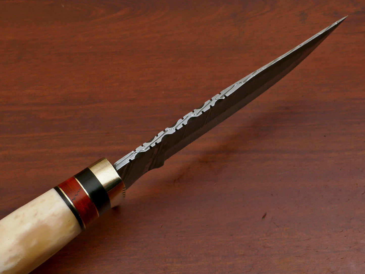 11.5 Inch Damascus Steel Hunting Knife with Camel Bone and Pakka Wood Handle