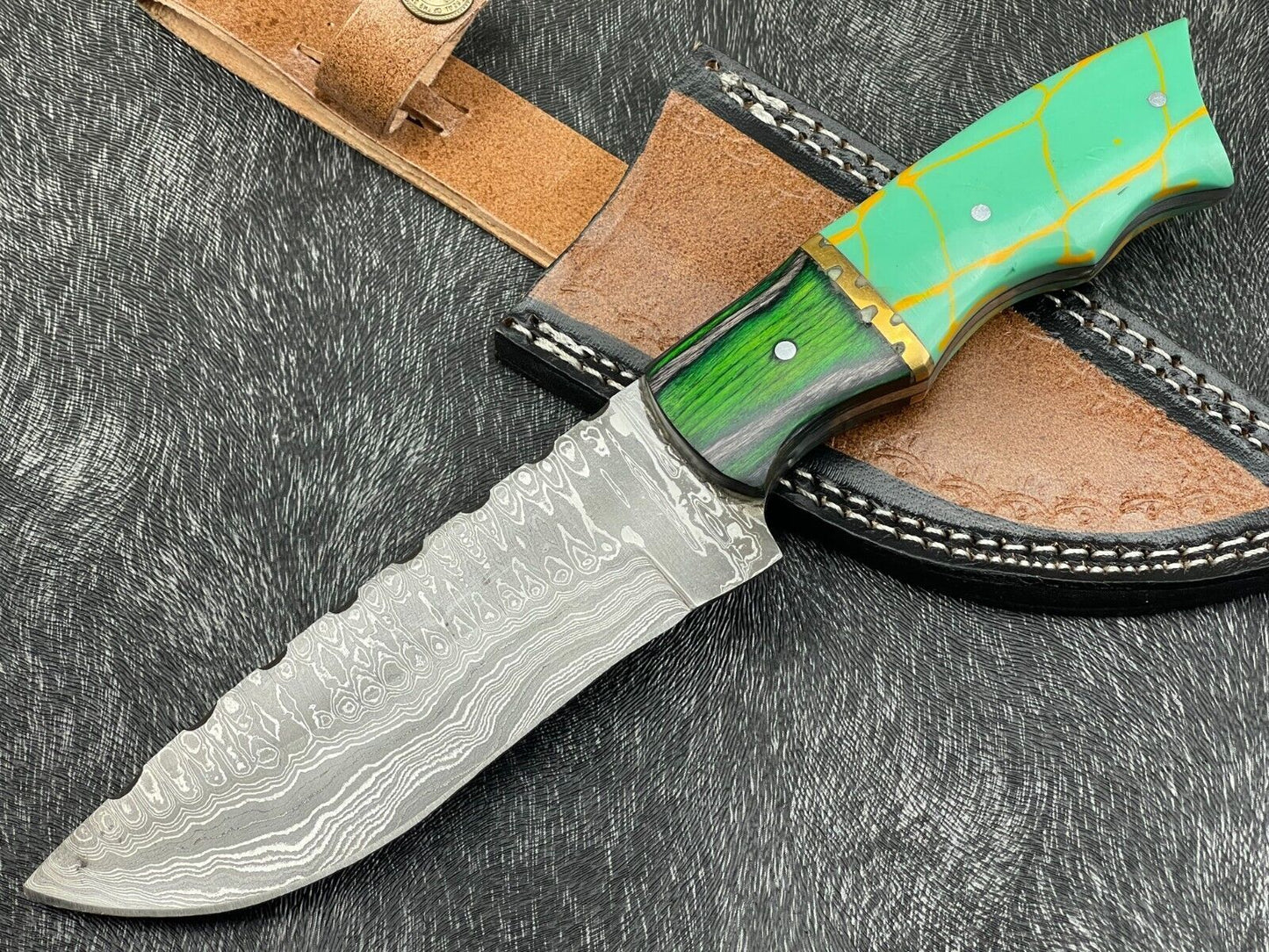 Heritage Forge Trail Seeker 10 Inch Damascus Bowie Knife with Resin Wood Handle