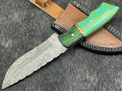 Heritage Forge Trail Seeker 10 Inch Damascus Bowie Knife with Resin Wood Handle