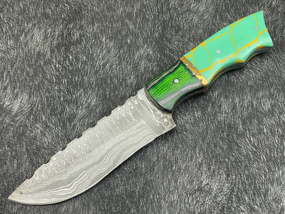Heritage Forge Trail Seeker 10 Inch Damascus Bowie Knife with Resin Wood Handle