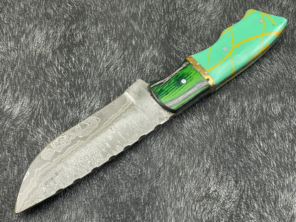 Heritage Forge Trail Seeker 10 Inch Damascus Bowie Knife with Resin Wood Handle