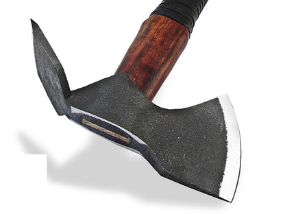 Hand Forged High Carbon Steel Viking Axe 18 Inch Shovel Head Hatchet with Rosewood Handle and Leather Sheath