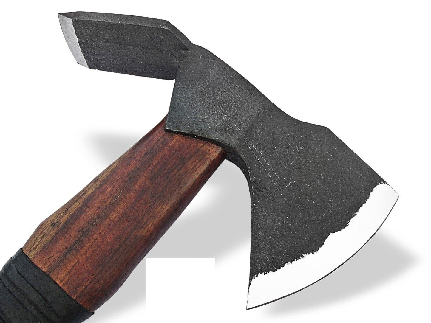 Hand Forged High Carbon Steel Viking Axe 18 Inch Shovel Head Hatchet with Rosewood Handle and Leather Sheath