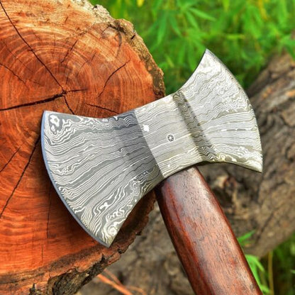 Custom Handmade Damascus Steel Double Head Axe with Cocobolo Wood Handle Damascus Axe for Sale