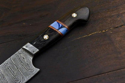 Custom Handmade Damascus Steel Walnut Wood Hunting Everyday Carry Chef Knife – 10.6" Full Tang with Damascus Guard