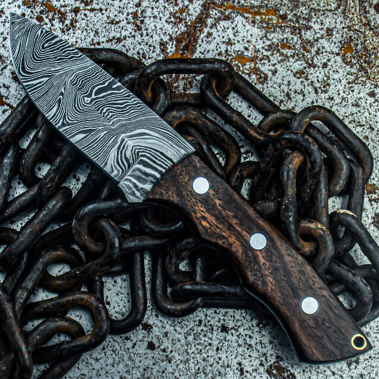 8.5" Handmade Damascus Tactical Bowie Knife – Wood Handle & Leather Sheath