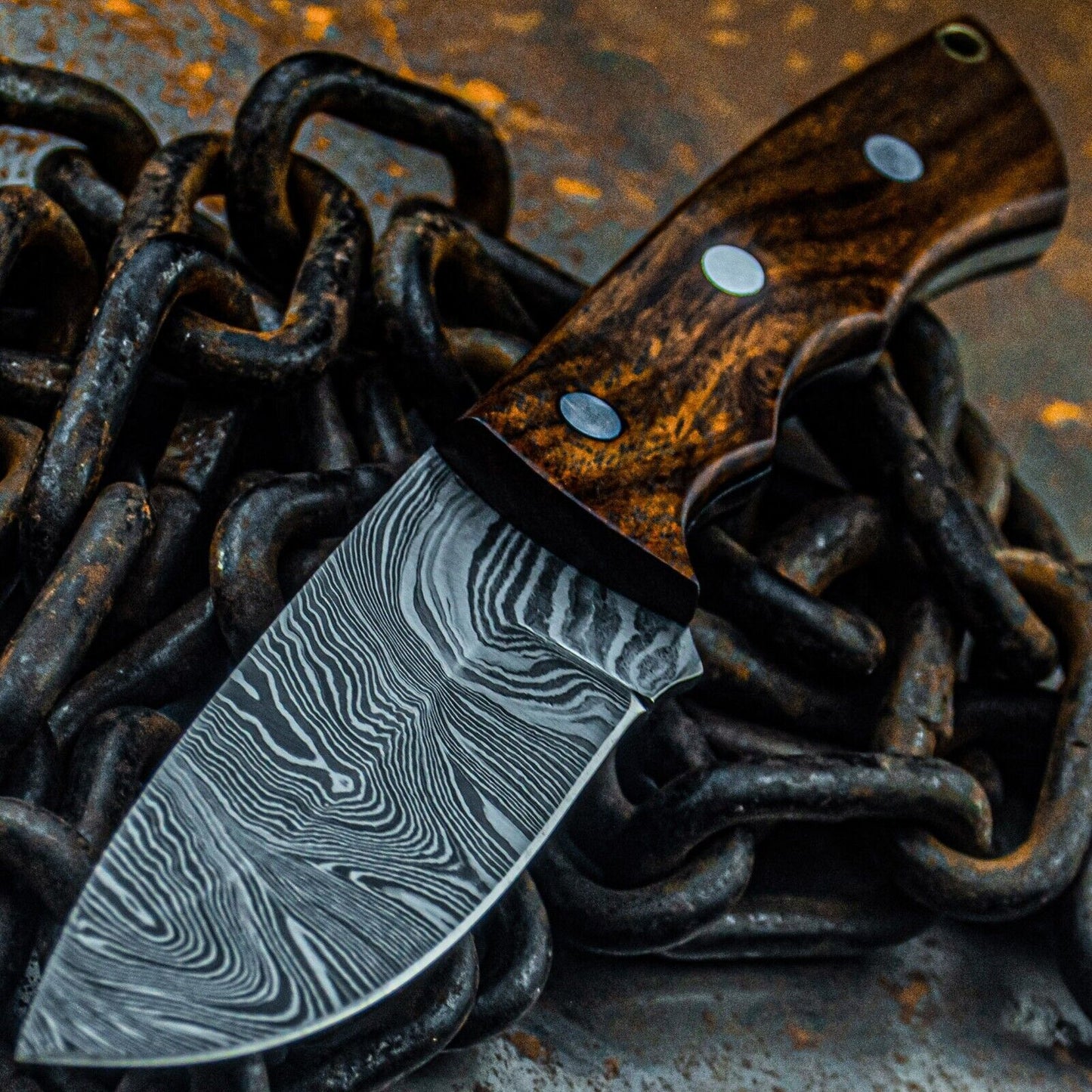 8.5" Handmade Damascus Tactical Bowie Knife – Wood Handle & Leather Sheath