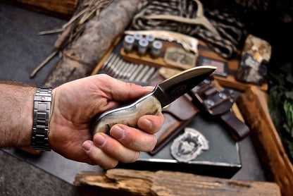 6" Small Skinner Knife – Stainless Steel Blade with Sheep Horn Handle & Leather Sheath