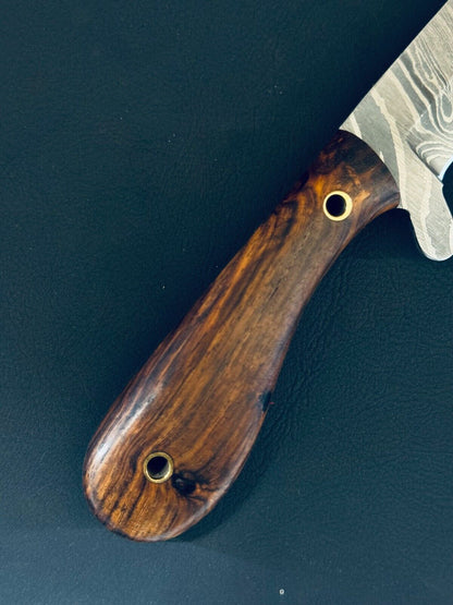 Custom Cowboy Bull Cutter Knife Fire Storm Damascus Steel Bull Cutter Knife With Wood Handle