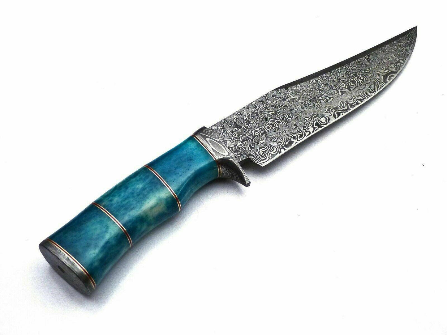 Handmade 12.5" Damascus Steel Hunting Bowie Knife – Colored Camel Bone Handle