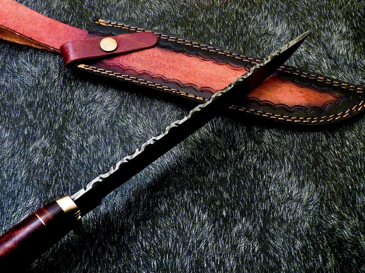 15 Inch Damascus Steel Bowie Knife with Hardwood Handle for Hunting and Camping