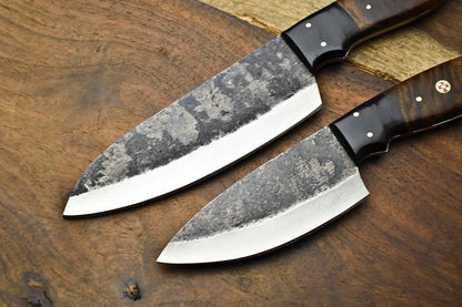 Lot Of 2 Handmade Hammered Damascus Steel Blade Chef Set Knife