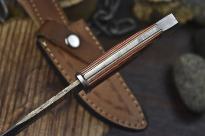 Twist Damascus Skinner Knife with Hard Wood Handle – Hand Crafted Hunting Blade